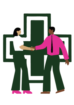 Duo de personne devant croix verte