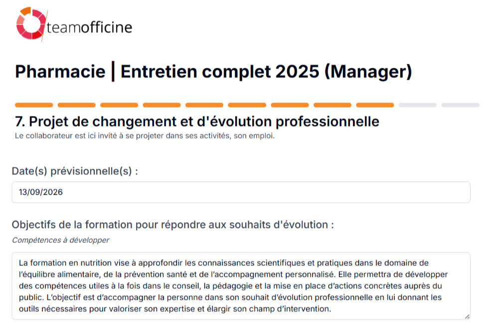 Capture d'écran du formulaire d'entretien de parcours professionnel